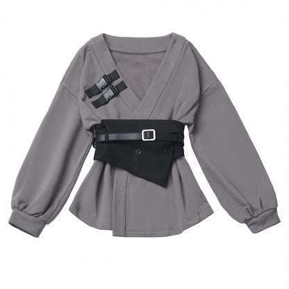 Dark Gray Notched Sweatshirt with Corset