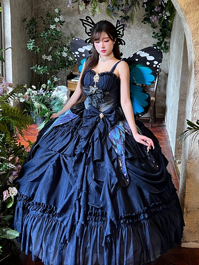 Night Dark Gown Dress Blue Waist Floor Prom Gorgeous Length Starry Corset