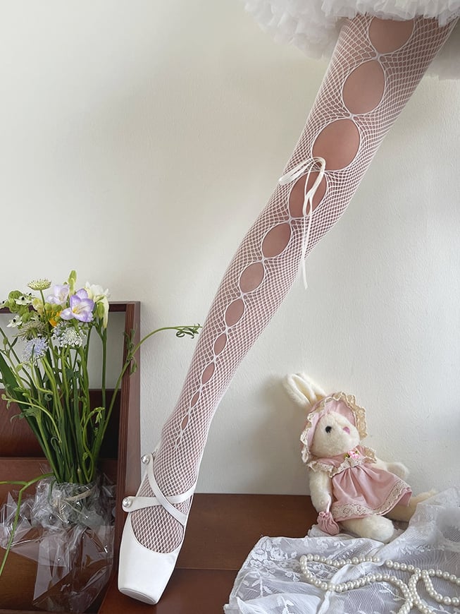 Lolita Tights Fishnet Cutout White