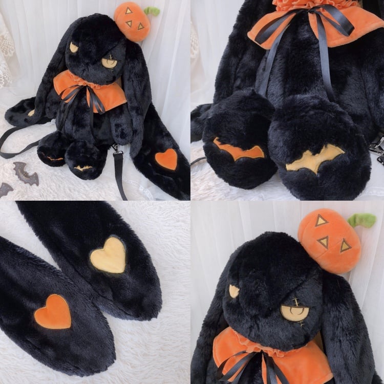 Mr Black Pumpkin Bunny Bag Plushie