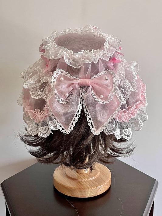 Schwarze verzierte Schleifen / Hut Organza Pink