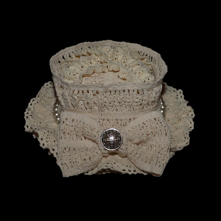 Mini Hat Design Bowknot Beaded Decorated Beige