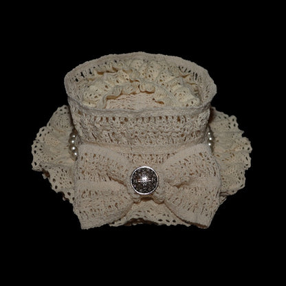 Mini Hat Design Bowknot Beaded Decorated Beige