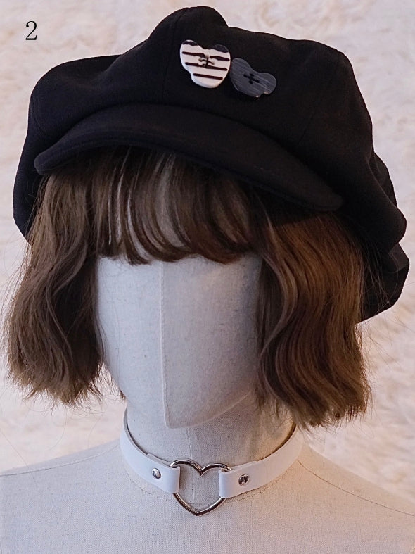 Black Button Decorated Hat Beret