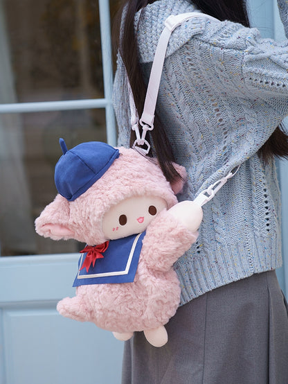 Size Cute Blue Hat Bag Middle/Large Lamb Pink + Collar Sailor Little Plush Backpack/Crossbody