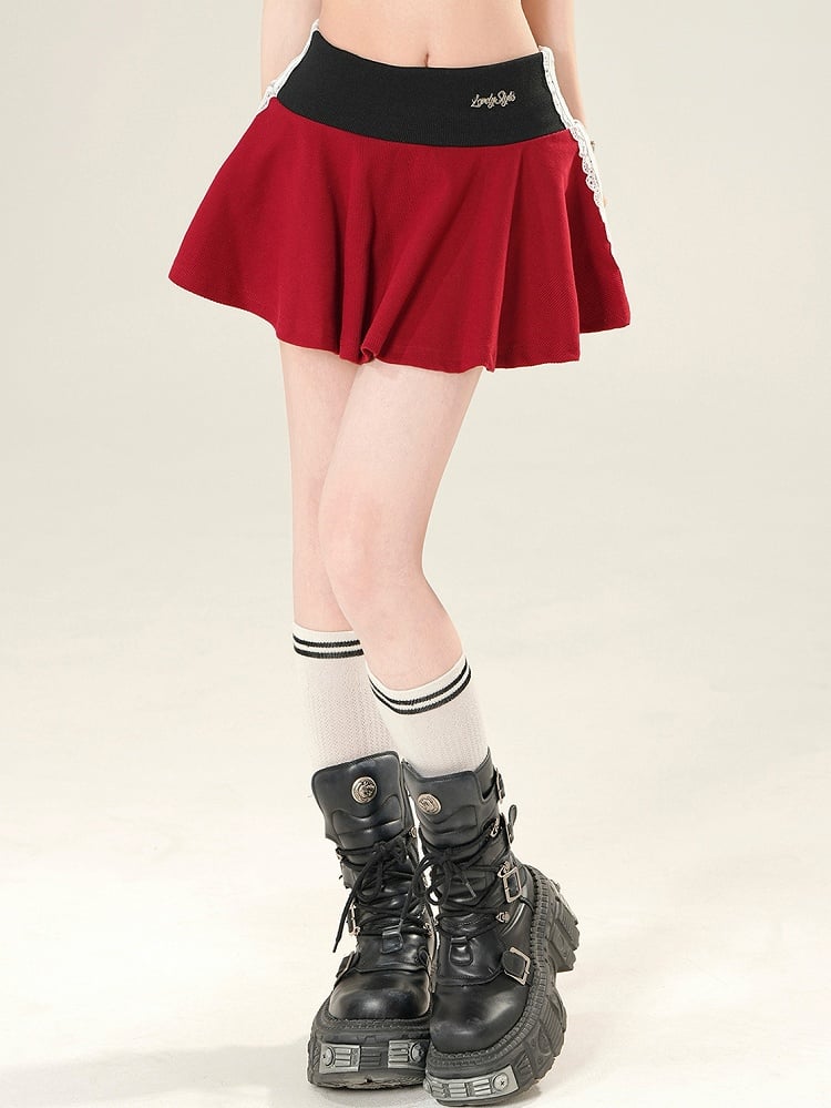 Red Glamorous Skirt Trim Embroidery Lace Letter