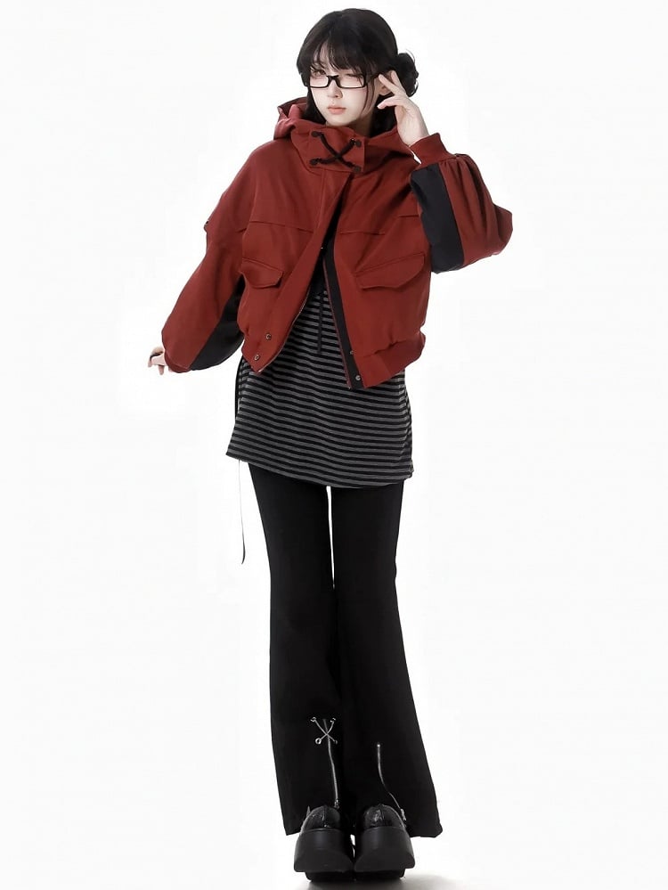 Black Criss-cross Chain Zip Cuffs Fishtail Pants