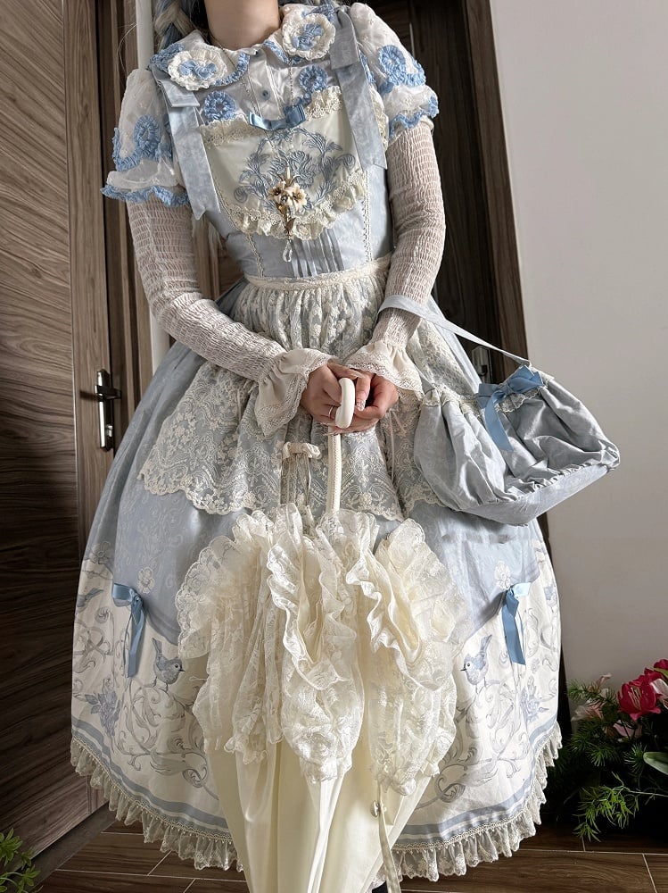 Lolita Skirt and Blue Print Jumper Floral Titmouse