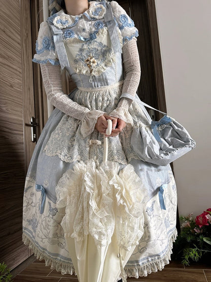 Lolita Skirt and Blue Print Jumper Floral Titmouse
