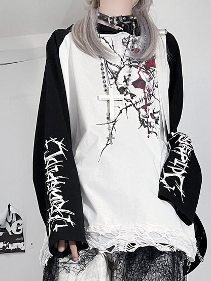 And Letter Punk Hoodie Emo BlackWhite Print Skeleton