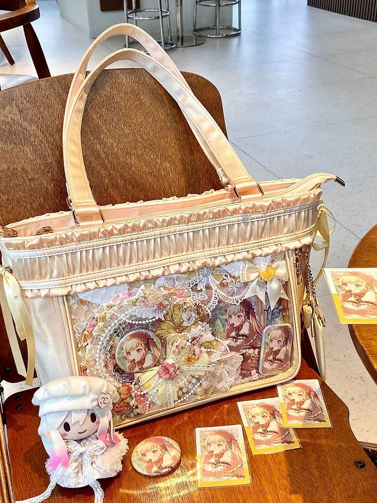 Yellow Trim Ribbon Bow Large Ita Bag Capacity Tote Ruffled