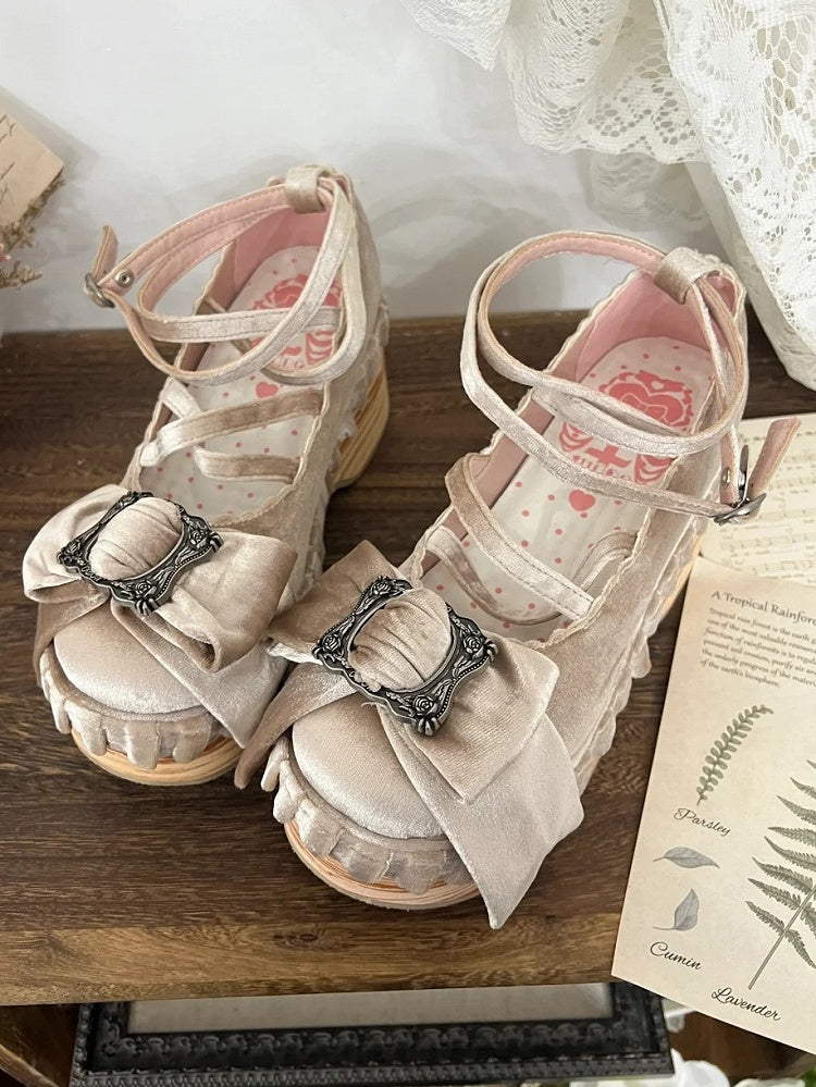 Sweet Design Lolita - Champagne Crisscross Toe Platforms Round