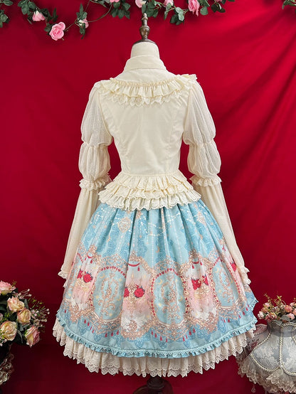Blauer eleganter Lolita-Rock mit Korsettgürtel und hoher Taille und Blumen- und Mond-Print