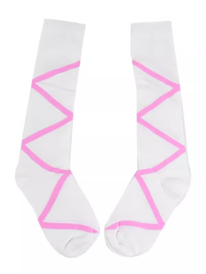 Pink/Black/Red Crisscorss Banded Print Calf Socks