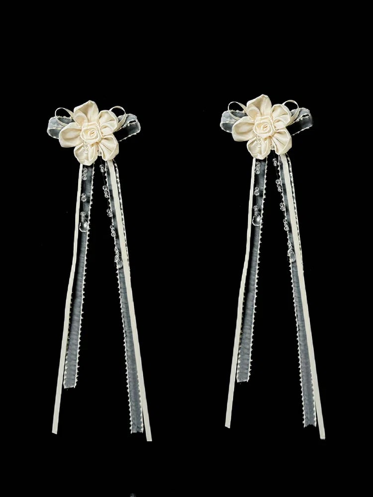 パープルブラックベージュブローチ/レッドフラワー