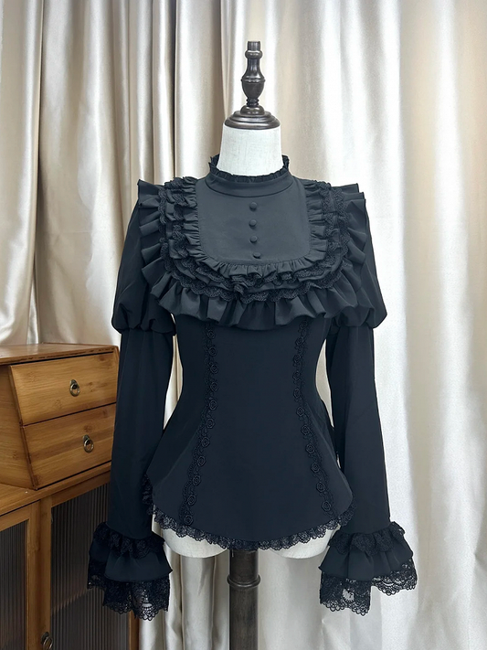 Sleeves Juliette with Top Gothic Black Lolita Accents Ruffle