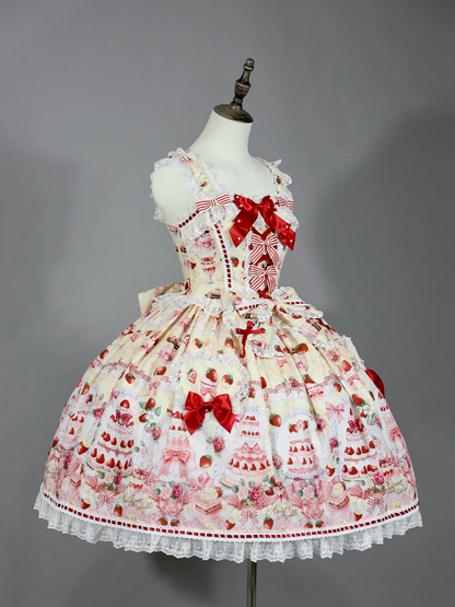 Bow Yellow and Desserts Accents Set Print Strawberry / Full Lolita Sweet JSK