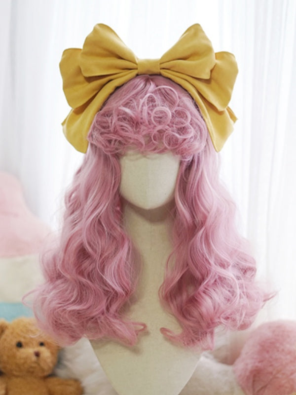 Blonde/White/Brown/Pink/Light Blonde Long Wavy Wig With Curly Bangs