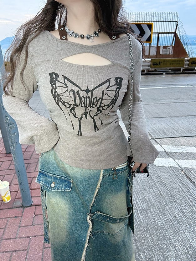 Plus Size Blue High Slit Frayed Hem Wasteland Punk Denim Skirt Cargo Pockets