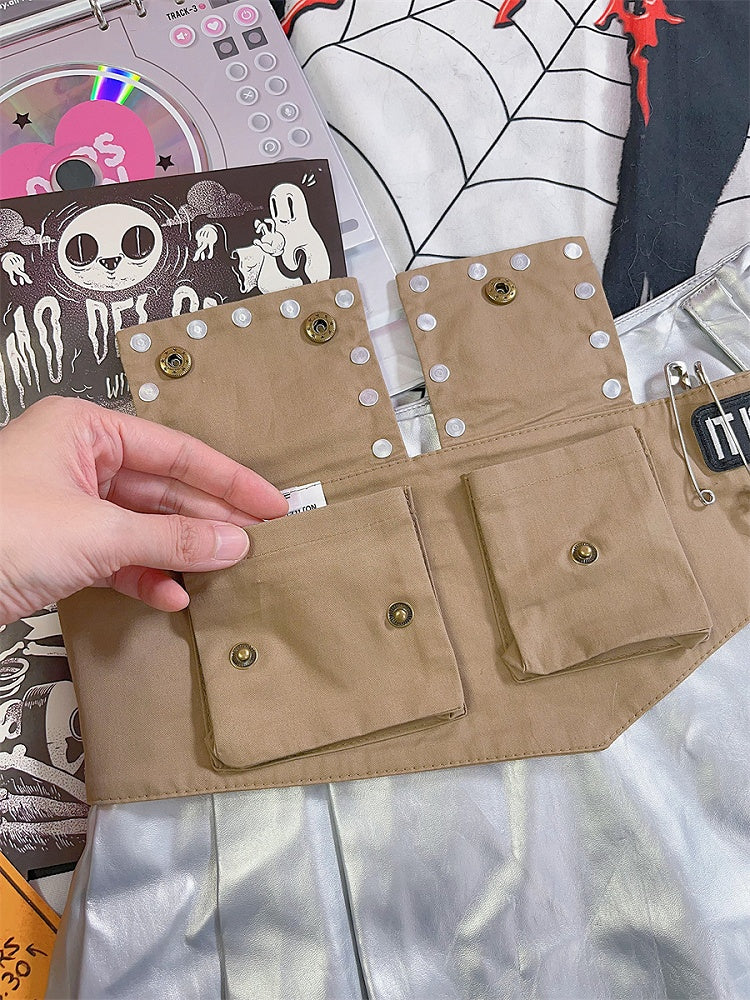 Sac banane punk kaki à chaîne et appliques squelettes