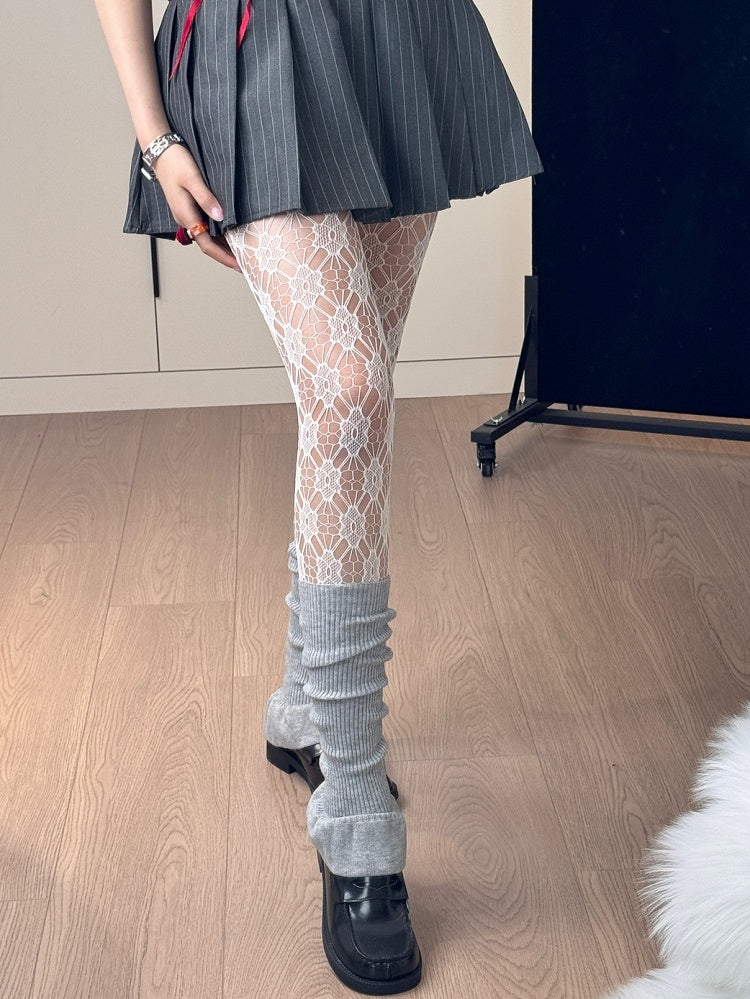 Tights Floral Pattern White/Purple Sweet Lolita