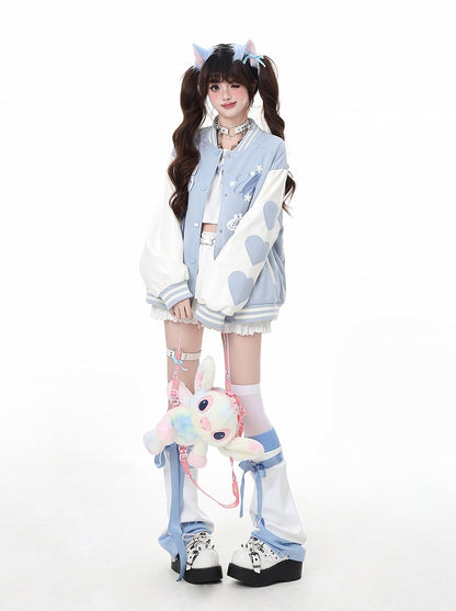 Veste de baseball Yume Kawaii rose/bleu avec appliques clés
