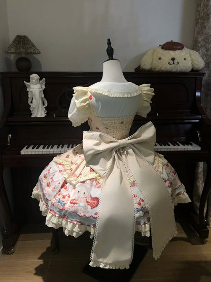 / Dress Cake Set Sweet Bunny JSK Strawberry and Cute Full Lolita Yellow Print