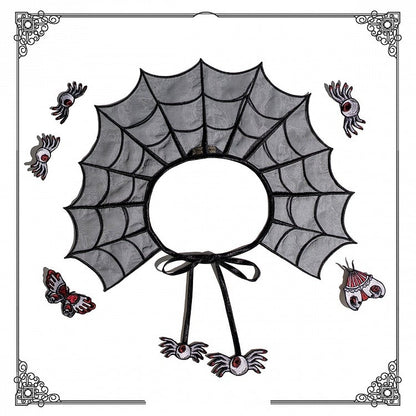 Organza Moth Brooch Spider Web Embroidery Butterfly with and Black Detachable Fake Collar