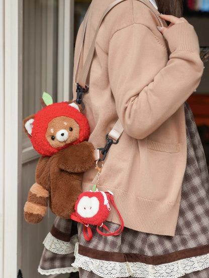 + Apple Red Backpack/Crossbody Brown 28/40 cm Panda/Apple Bag Cute Keychain Plush Hat Panda