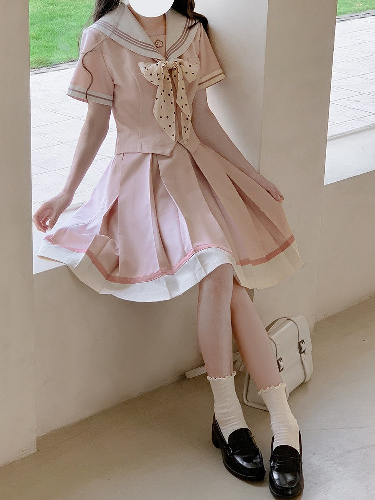 JK Skirt with Uniform Hem Beige Pleat Box 55cm Pink