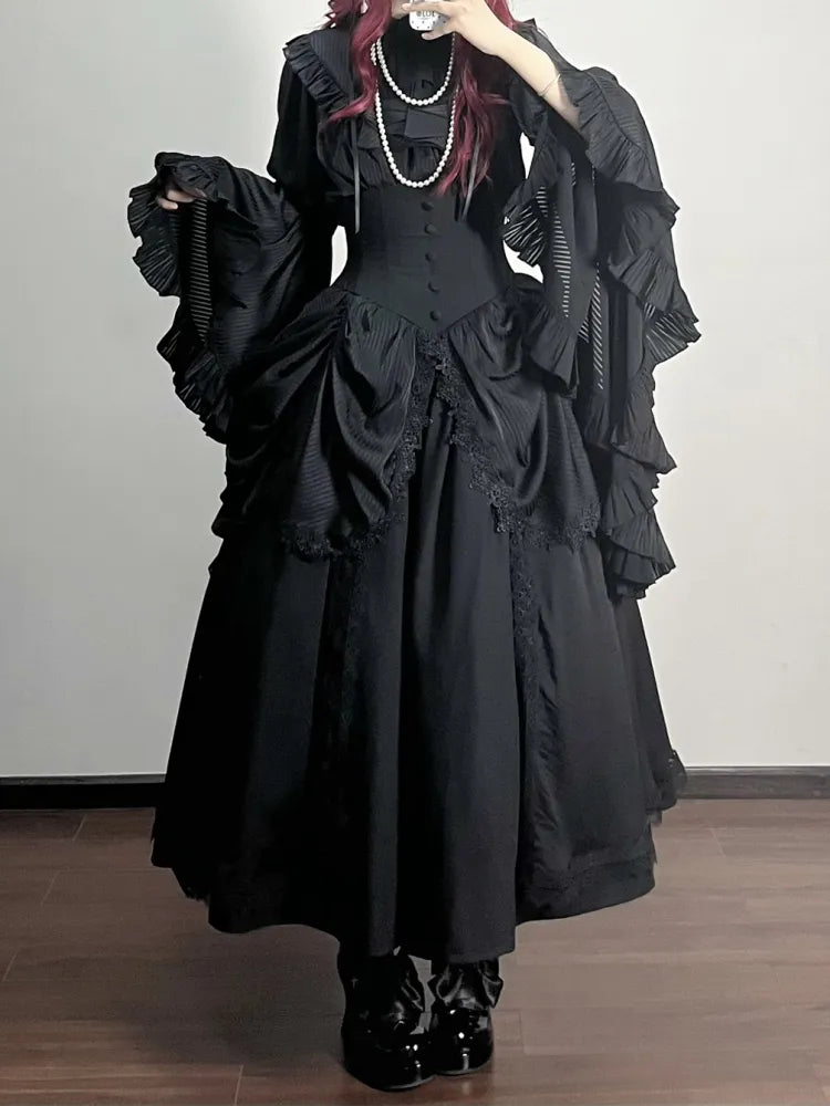 Boned High Corset Waist Aristocrat Victorian Skirt Belt Gothic Black Lolita