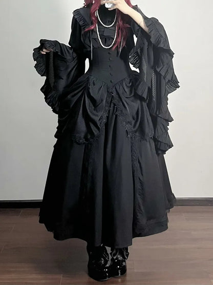 Boned High Corset Waist Aristocrat Victorian Skirt Belt Gothic Black Lolita
