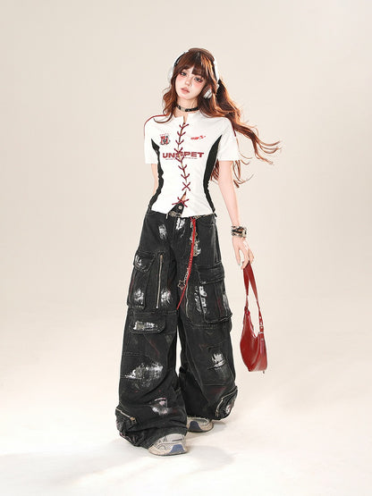 White Lace-up Front Slim-Fit T-Shirt