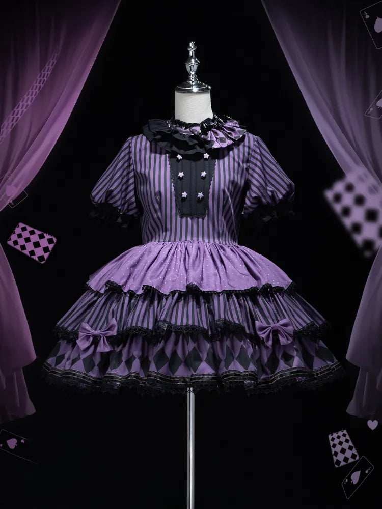 Sweet Pattern Striped Theme Circus Kuromi Vibes Lolita Bunny Purple Dress OP