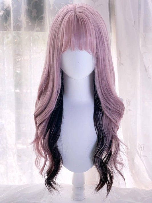 Length With And Black 65CM Pink Wig Air Highlight Wavy Bangs