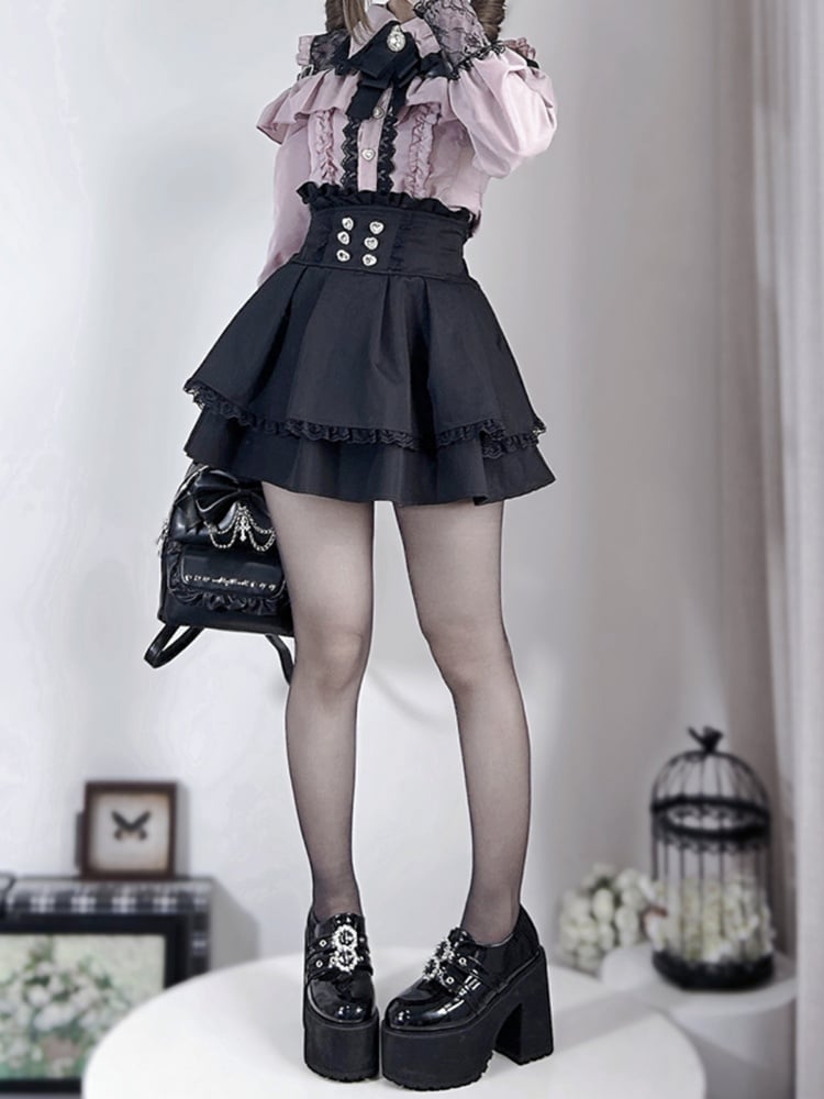 Black High Waist Tiered Jirai Kei Skirt