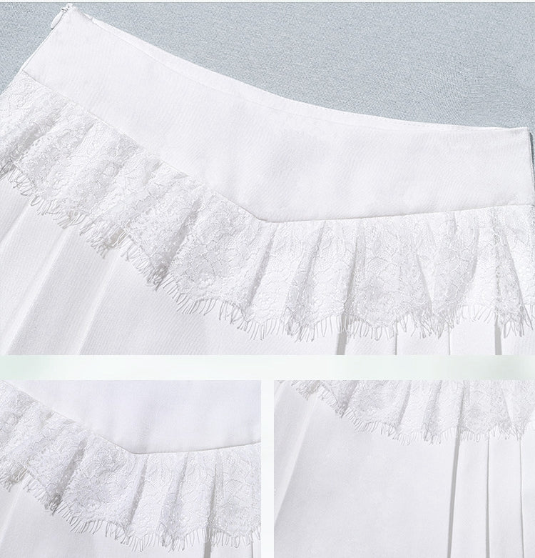 White Lace Raw Fairy Goth Pleated Skirt