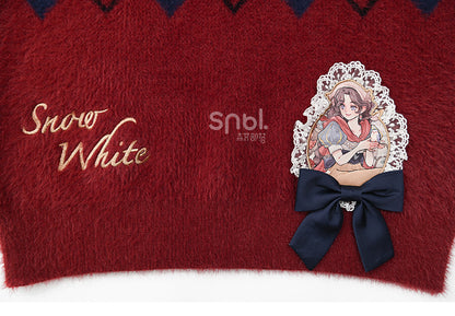 Snow White Princess Red Diamond Pattern Mohair Loose Sweater
