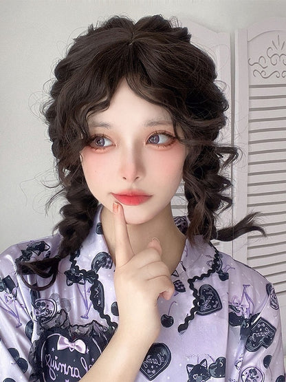 Black-brown 40CM Shoulder Length Curly Wig With Bangs
