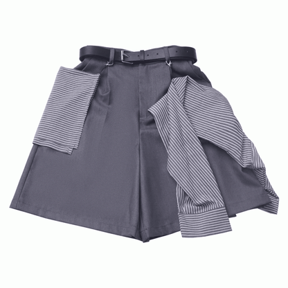 and Accessory Buckle Belt Shorts with Striped Gray Casual
