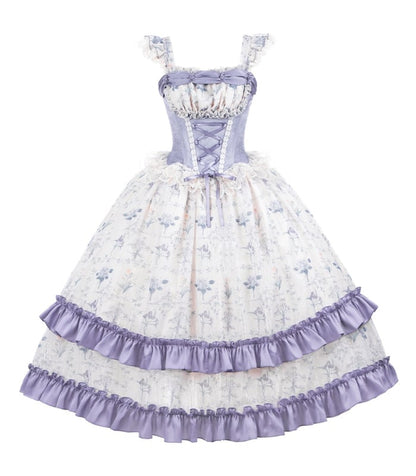 Print Floral Lolita Bodice Dress Skirt Jumper Classic Iris Corset Boned Purple