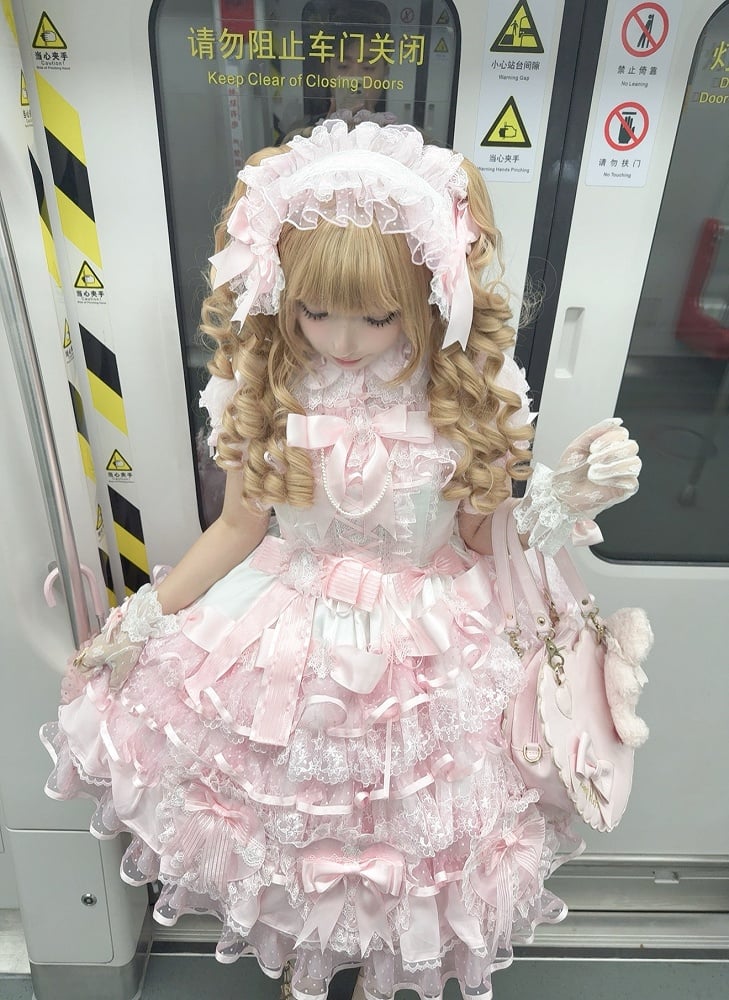 Princess Skirt Hanayome Pink Jumper Dress Decoration Layered Lolita White Heart-shaped and Bows