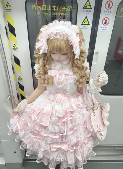 Princess Skirt Hanayome Pink Jumper Dress Decoration Layered Lolita White Heart-shaped and Bows