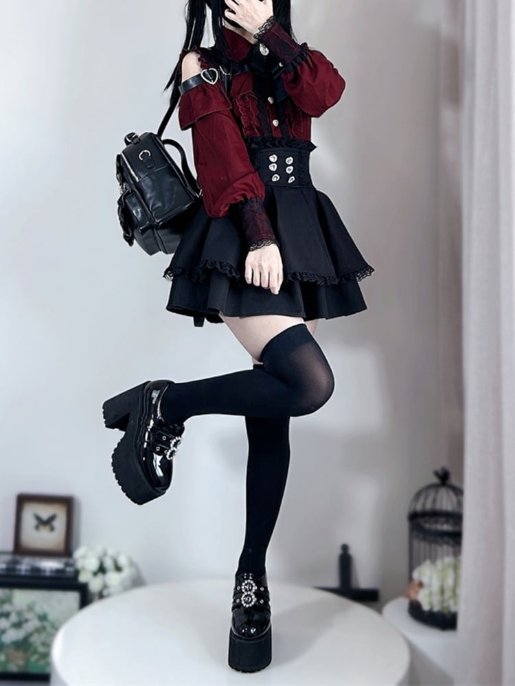 Black High Waist Tiered Jirai Kei Skirt