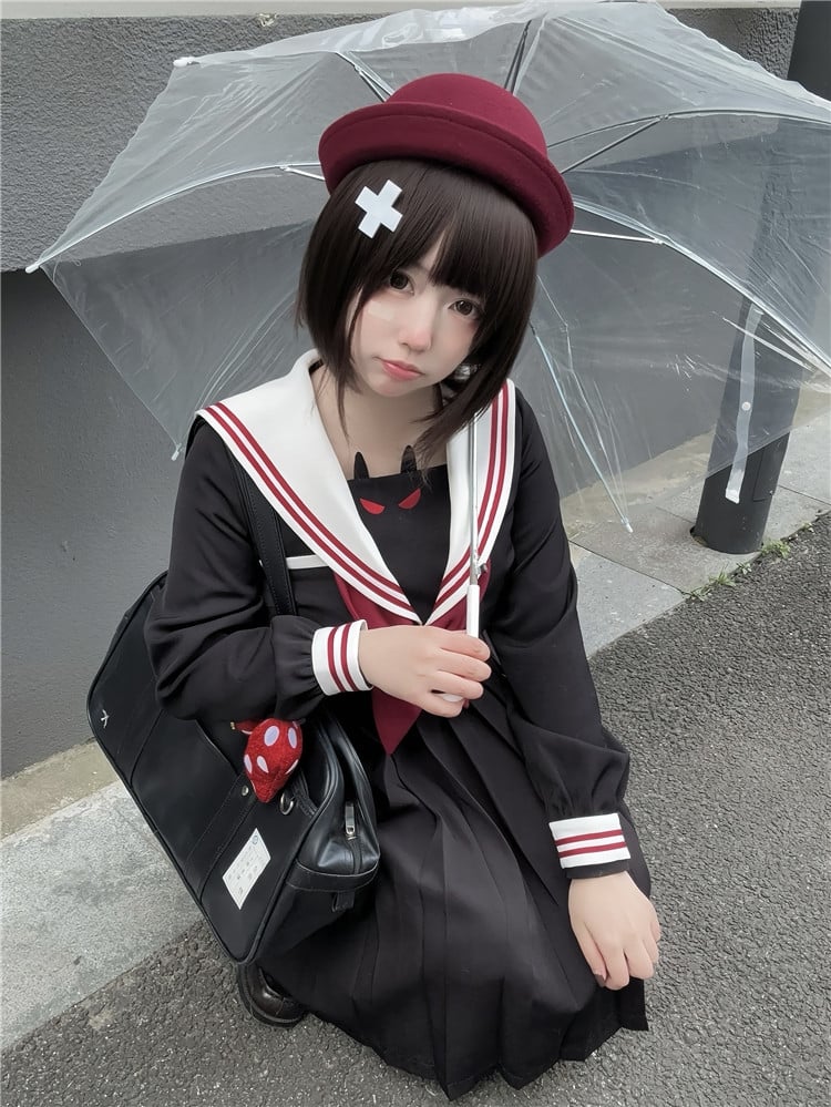 Robe d'uniforme JK à jupe plissée et col marin noir Little Devil