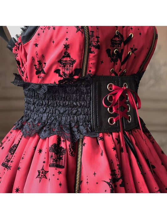 Belt Color Different Options 3 Front colored Lolita – Corset Lace-Trimmed Black Lace-Up with