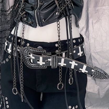 Strass verziertes Perlen- und Punk-Kreuz in Weiß/Schwarz