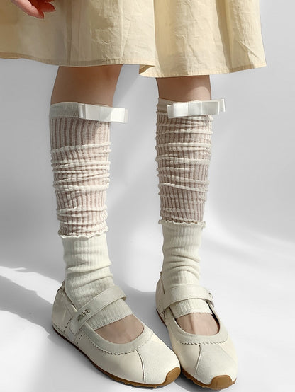 Trim Sleeves Ribbed Bowknot White/Gray Details Leg