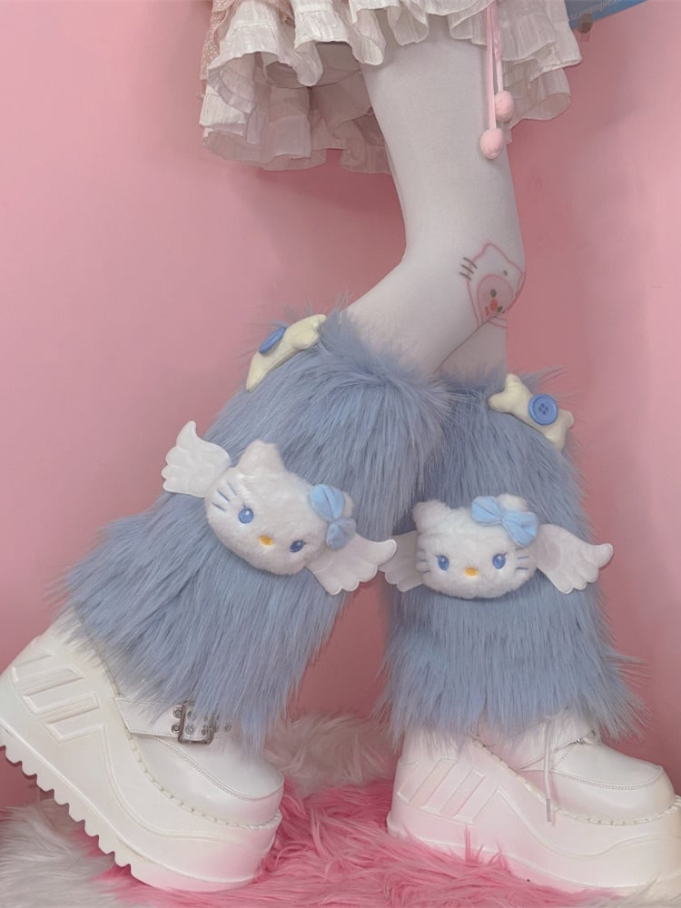 Jambières chaudes à poils longs décorées de peluches roses et d'os