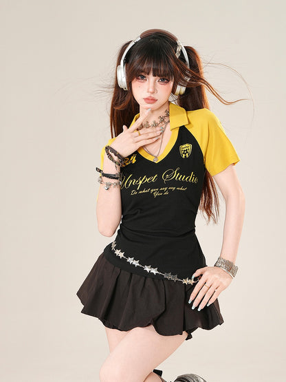 Black Elastic Waist Mini Bubble Skirt